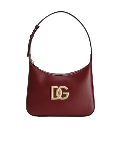 Dolce & Gabbana Leather Shoulder Bag In Burgundy