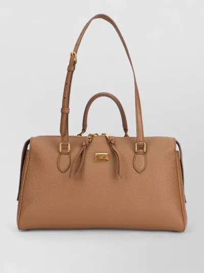 Dolce & Gabbana Leather Shoulder Bag Structured Texture Design In Brown