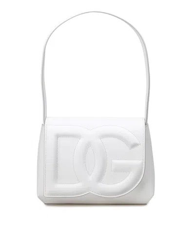 Dolce & Gabbana Logo-embossed Leather Shoulder Bag In White
