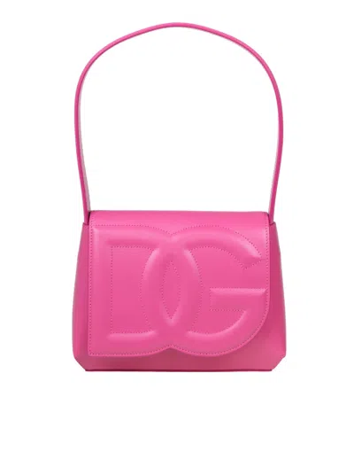 Dolce & Gabbana Leather Shoulder Bag With Dg Logo In Lilac