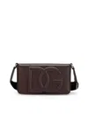 Dolce & Gabbana Leather Shoulder Bag With Embossed Logo In Dark Brown