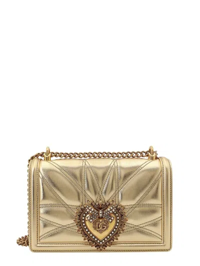 Dolce & Gabbana Leather Shoulder Bag With Frontal Jewel Detail In Golden