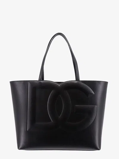 Dolce & Gabbana Leather Shoulder Bag With Frontal Maxi Monogram In Black