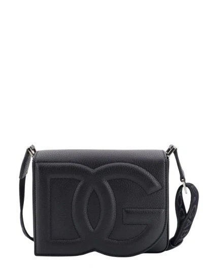 Dolce & Gabbana Leather Shoulder Bag With Frontal Monogram In Black