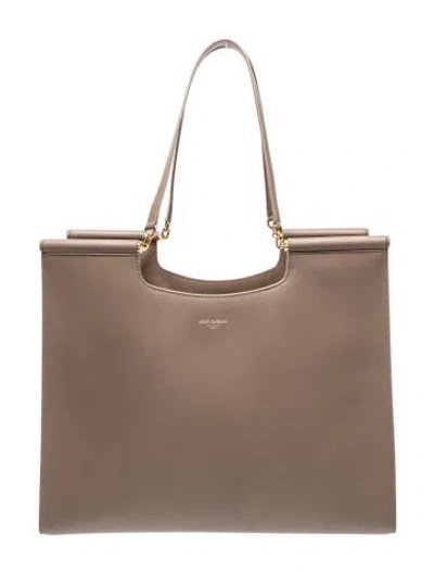 Pre-owned Dolce & Gabbana Leather Sicily Shopper Large In Neutral
