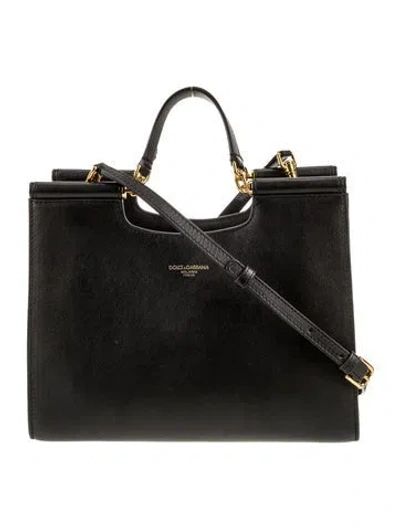 Pre-owned Dolce & Gabbana Leather Sicily Shopper Small In Black
