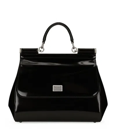 Dolce & Gabbana Sicily Medium Black Handbag With Adjustable And Removable Shoulder Strap And Logo Plaque On The Fron