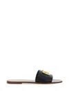 Dolce & Gabbana Flat Leather Slide Sandals With Front Embellishment In Black