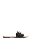 Dolce & Gabbana Flat Leather Slide Sandals With Front Embellishment In Black
