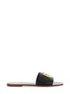 Dolce & Gabbana Flat Leather Slide Sandals With Front Embellishment In Black