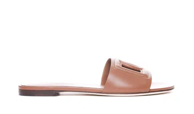 Dolce & Gabbana Leather Slide With Dg Logo In Brown