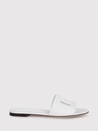 Dolce & Gabbana Leather Sliders With Logo Dg In White