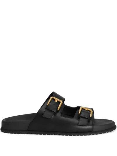 Dolce & Gabbana Leather Slides In Black