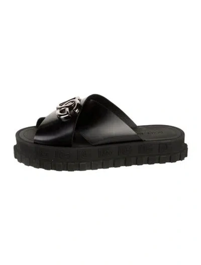 Pre-owned Dolce & Gabbana Leather Slides In Black