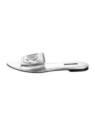 Pre-owned Dolce & Gabbana Leather Slides In Silver