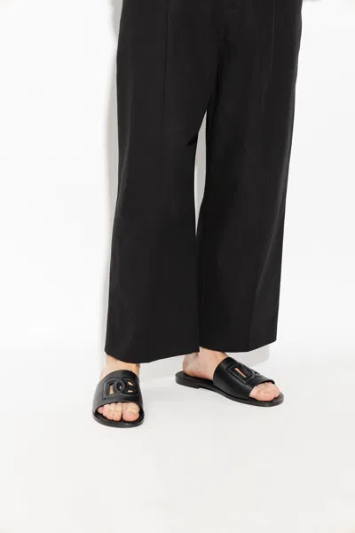 Dolce & Gabbana Leather Slides With Logo In Black