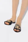Dolce & Gabbana Logo-plaque Leather Slides In Black