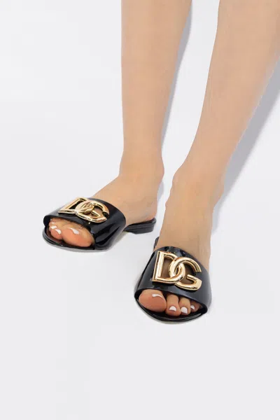 DOLCE & GABBANA DOLCE & GABBANA LEATHER SLIDES WITH LOGO