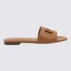 Dolce & Gabbana Leather Slides With Logo In Brown