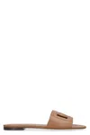 Dolce & Gabbana Leather Slides With Logo In Brown