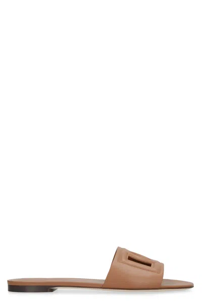 Dolce & Gabbana Women Slide Sandals With Cut Out Logo In Leather Woman In Multi