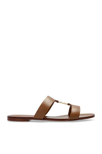 DOLCE & GABBANA DOLCE & GABBANA LEATHER SLIDES WITH LOGO-SHAPED APPLIQUÉ