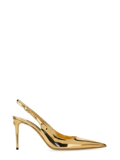 Dolce & Gabbana Leather Sling Back In Gold