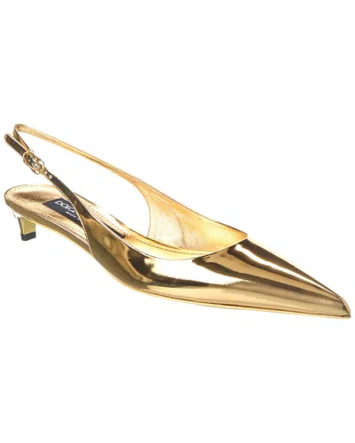 Dolce & Gabbana Gold Pointed Slingback With Kitten Heel In Mirrored Leather Woman