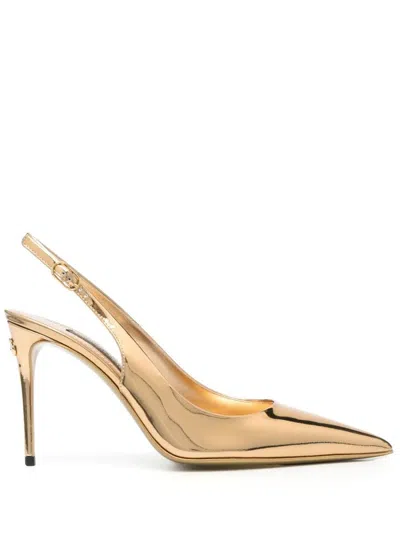 Dolce & Gabbana Leather Slingback Pumps In Golden