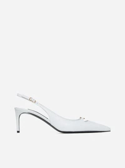 Dolce & Gabbana Lollo Embellished Leather Slingback Pumps In White