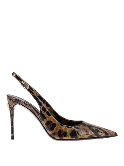 Dolce & Gabbana Animalier Brown Calf Leather With Heel In Multi