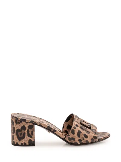 Dolce & Gabbana Leather Slip-on Sandals With Block Heel In Brown