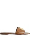 Dolce & Gabbana Women Camel Calf Leather Bianca Slides In Multi