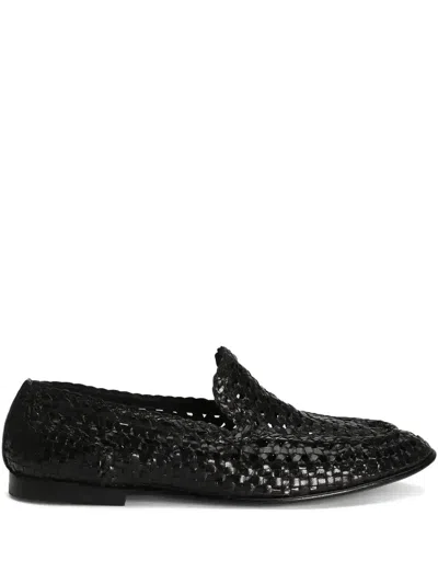 Dolce & Gabbana Leather Slippers In Black