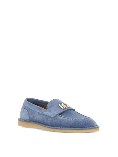 Dolce & Gabbana Leather Slippers In Blue