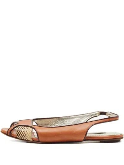 Pre-owned Dolce & Gabbana Leather Snakeskin-effect Slingback Sandals In Brown