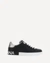 Dolce & Gabbana Portofino Sneakers In Black Leather With Silver Inserts In Black