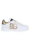 Dolce & Gabbana Portofino Logo Detail Leather Sneakers In White