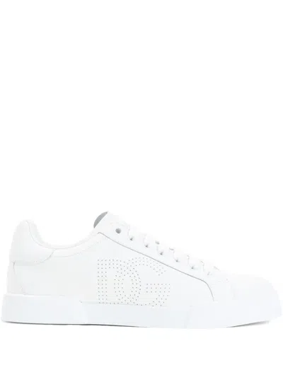 Dolce & Gabbana Leather Trainers In Bianco Bianco