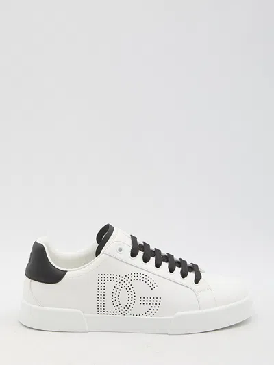 Dolce & Gabbana Portofino Light Sneakers In Black And White Leather