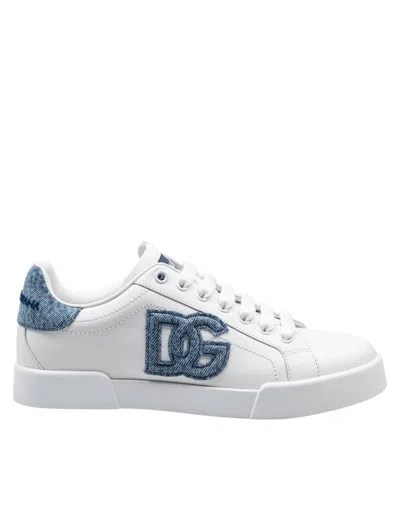 DOLCE & GABBANA DOLCE & GABBANA LEATHER SNEAKERS WITH DENIM ACCENTS