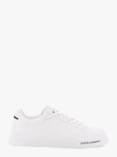 Dolce & Gabbana Leather Sneakers With Lateral Logo Patch In White