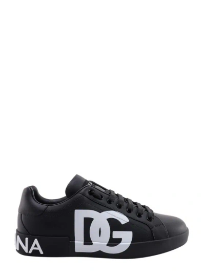 Dolce & Gabbana Leather Sneakers With Lateral Monogram In Black