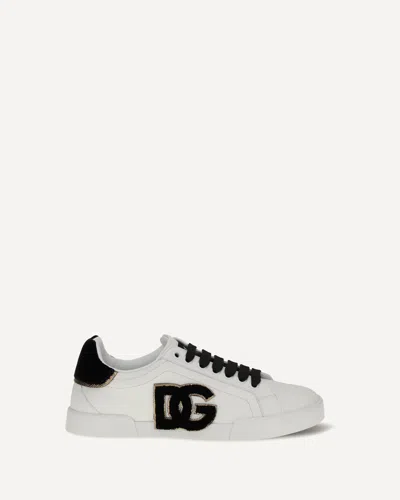 Dolce & Gabbana White Calf Leather Bos Taurus Low Top Sneakers