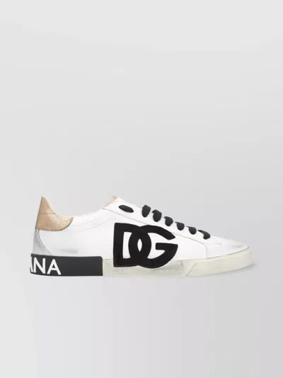 DOLCE & GABBANA LEATHER SNEAKERS WITH METALLIC HEEL INSERT