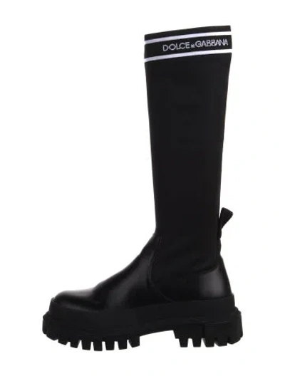 Pre-owned Dolce & Gabbana Leather Sock Boots In Black