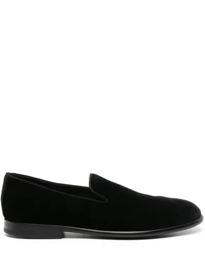 Dolce & Gabbana Black Dg Crown Embroidery Loafers Slip On Shoes