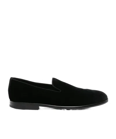 Dolce & Gabbana Black Dg Crown Embroidery Loafers Slip On Shoes