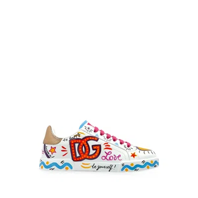 Dolce & Gabbana Leather Sports Shoes With Logo In White