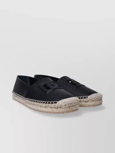 Dolce & Gabbana Leather Stitched Espadrilles Round Toe Sole In Black